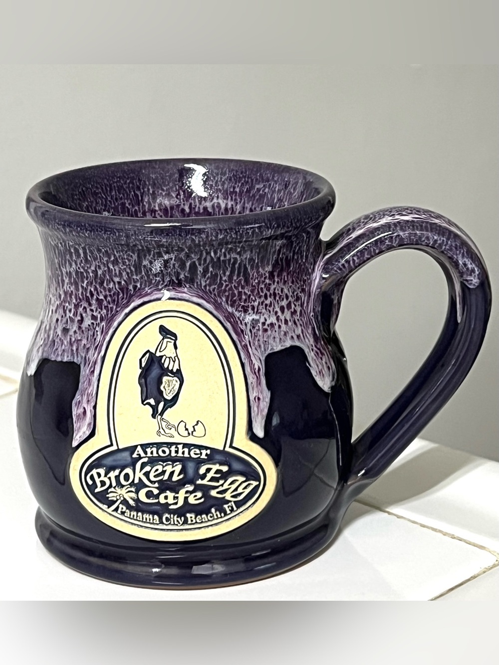 Deneen Pottery Purple 'Another Broken Egg Cafe' Panama City Beach FL Coffee Mug